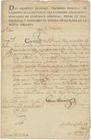 Certificate issued by Gilberto Leonard, Comptroller general of the Province of Louisiana, New Orleans, to Joseph Bogy