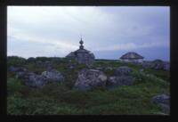 Church of St. Andrew (left) & stone chambers, Great Zaiatskii Island