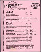Rocky's Gourmet Pizzeria restaurant menu