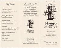 Tommy's Cuisine restaurant menu
