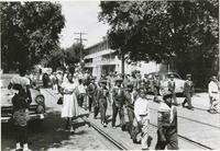 Boy Scouts lined up in a Sunday school parade