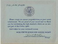Card from Alcee Fortier High School Faculty