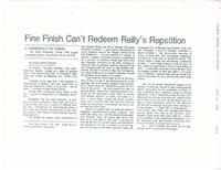 Article:  Fine Finish Can't Redeem Reily's Repetition