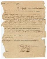 Land title issued to [name torn] by Levin Wailes and Gideon Fritz, Commissioners, Orleans Territory