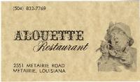 Alouette restaurant business card